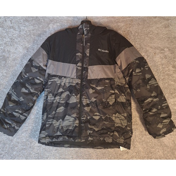 Columbia Other - Columbia Boys L 14/16 Insulated Hooded Jacket Black Grey Camo Outgrown SB5836